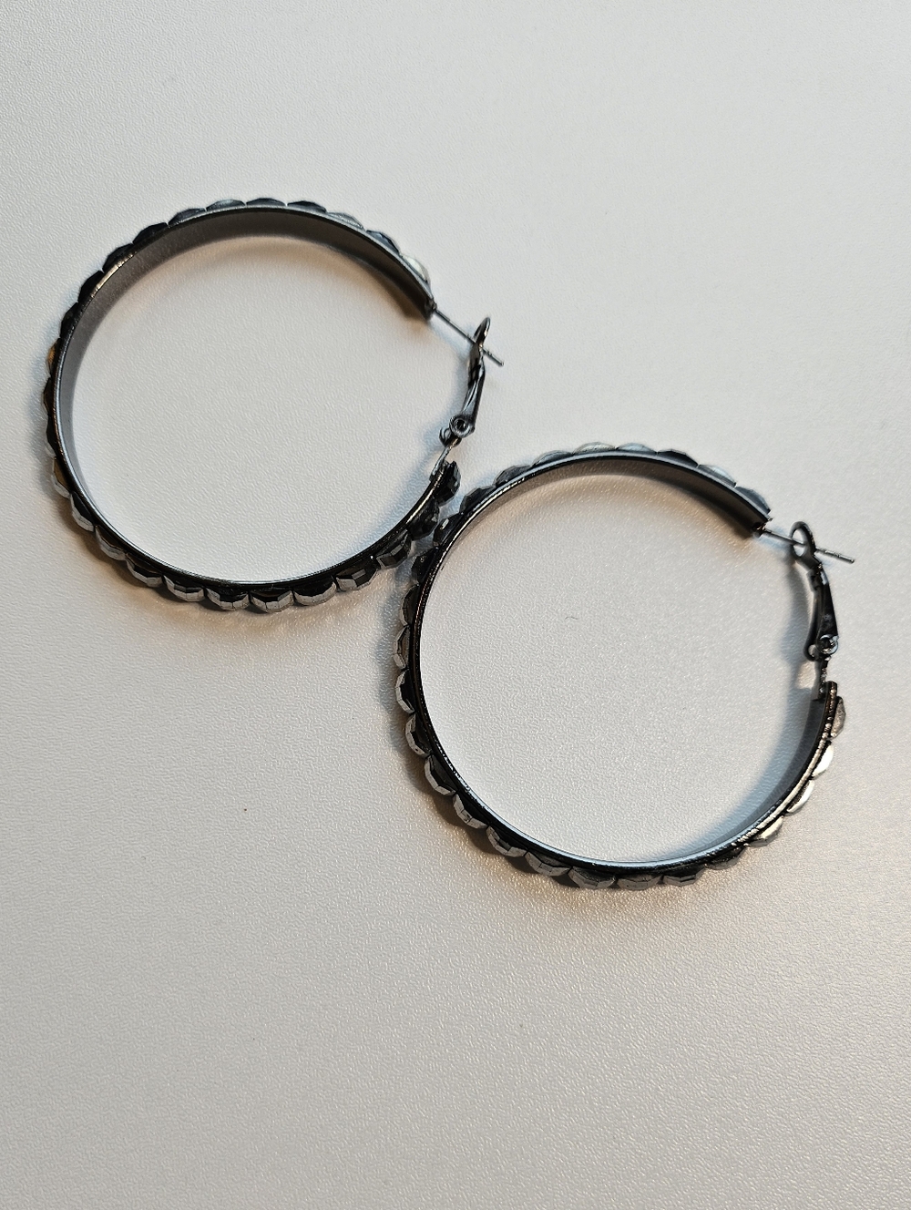 Black Faceted Hoop Earrings